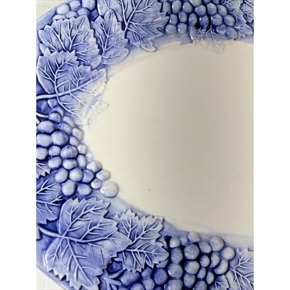 A. Santos Made in Portugal, Large Platter with Raised Blue & White Grape & Leaf - Picture 9 of 14